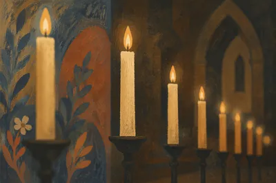 Easter Vigil Candles in Dark Church