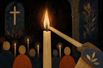 Easter Vigil Candle Lighting in Dark Church