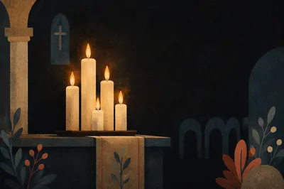 Easter Vigil Candles in Dark Church
