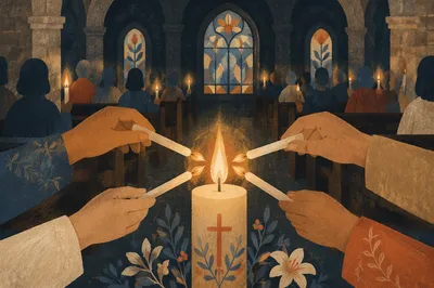 Easter Vigil Candle Lighting in Dark Church