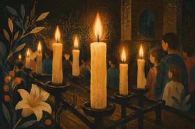 Easter Vigil Candles in Dark Church