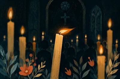 Easter Vigil Candles in Dark Church