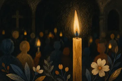 Easter Vigil Candle in Dark Church