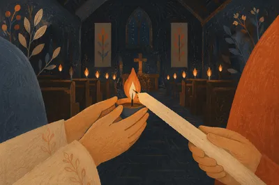 Easter Vigil Candle Lighting in Dark Church