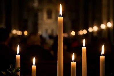 Easter Vigil Candles in Dark Church