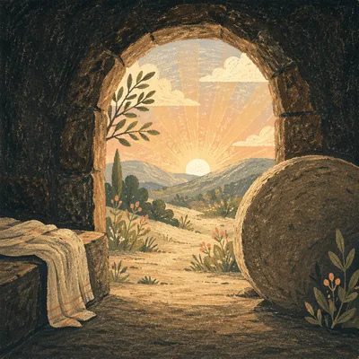 Empty Tomb at Sunrise Morning Light
