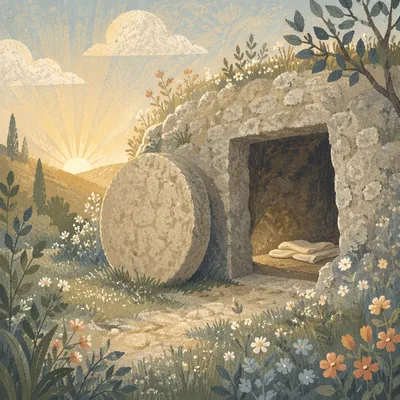 Empty Tomb at Peaceful Easter Dawn