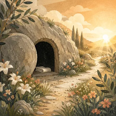 Empty Garden Tomb in Easter Morning Light