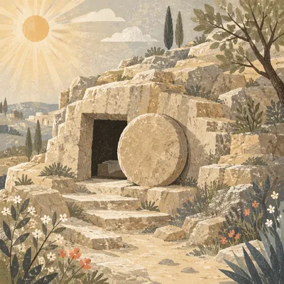 Empty Tomb at Dawn Morning Light