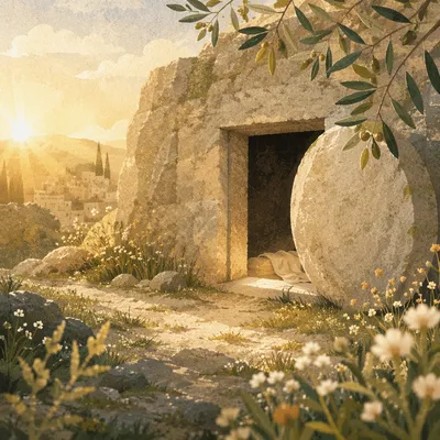 Empty Tomb at Golden Easter Dawn