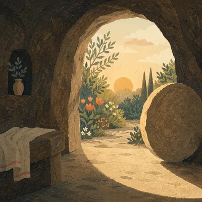Empty Tomb Stone Rolled Away at Dawn