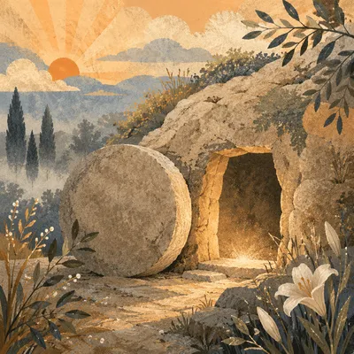 Empty Tomb at Golden Easter Dawn