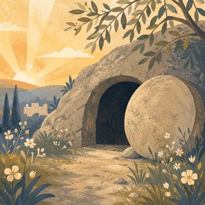 Empty Tomb at Golden Easter Sunrise