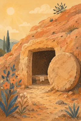 Empty Tomb With Stone Rolled Away