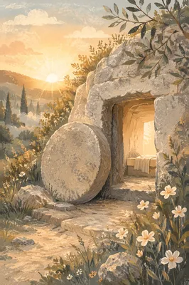 Empty Tomb at Peaceful Spring Dawn