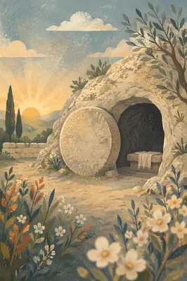Empty Tomb at Sunrise in Spring