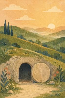 Empty Tomb at Sunrise on Spring Hills