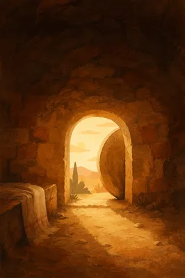 Empty Tomb Doorway in Easter Morning Light