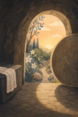 Empty Tomb at Easter Dawn Light