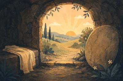 Empty Tomb Doorway in Resurrection Morning Light