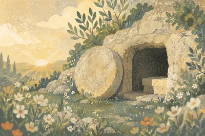 Empty Tomb at Dawn in Spring