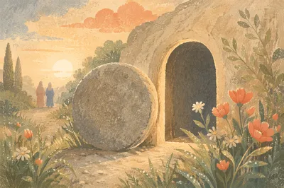 Empty Tomb at Peaceful Spring Dawn