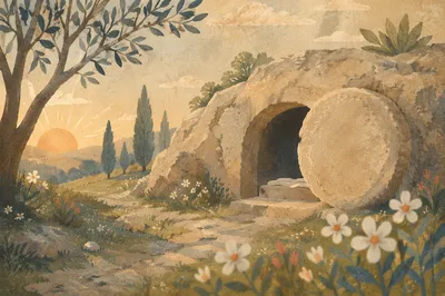 Empty Tomb at Dawn in Spring