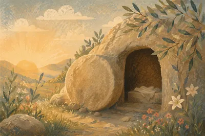 Empty Garden Tomb at Golden Sunrise