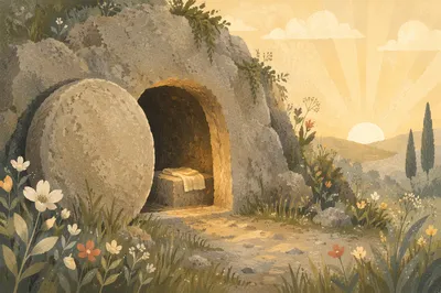 Empty Easter Tomb in Morning Light