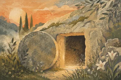 Empty Tomb at Golden Easter Dawn