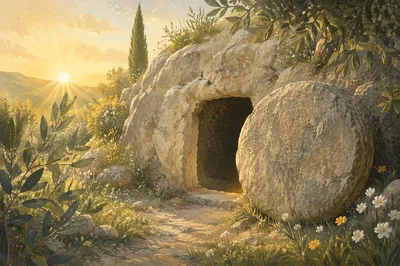 Empty Tomb at Golden Easter Dawn