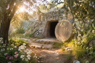 Empty Garden Tomb at Easter Dawn