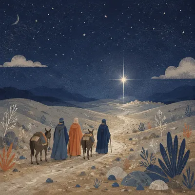 Epiphany Star Over Winter Desert Travelers
