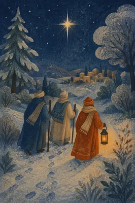 Epiphany Star Guiding Travelers on Winter Path