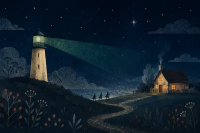 Epiphany Lighthouse Guiding Travelers at Night