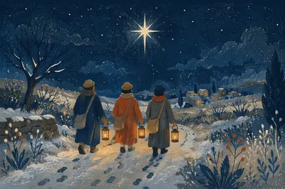 Epiphany Star Guiding Travelers on Winter Path