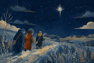 Bright Epiphany Star Over Winter Travelers