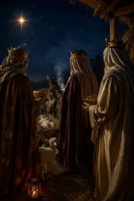 Three Kings Present Gifts at Epiphany Night