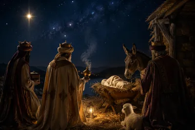Epiphany Three Kings Present Gifts at Night