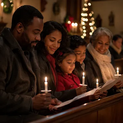 Family Holding Candles in Church Pew