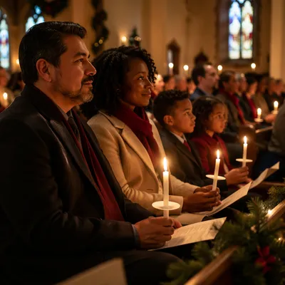 Family Holding Candles in Christmas Service