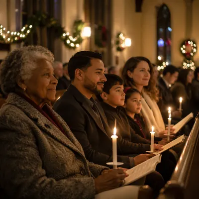 Family Candlelight Service in Christmas Church