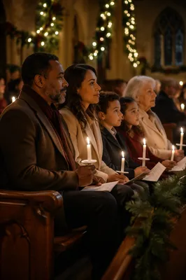 Family Holding Candles in Church Service