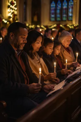 Family Holding Candles in Church Service