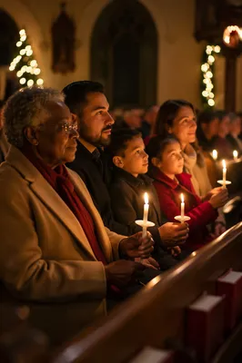 Family Candlelight Service in Traditional Church