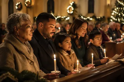Family at Christmas Eve Candlelight Service