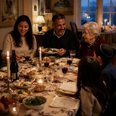 Family Gathered Around Passover Seder Table