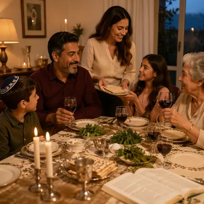 Family Gathered Around Passover Seder Table