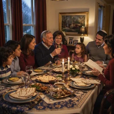 Multigenerational Family at Passover Seder Table