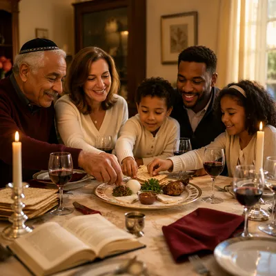 Multigenerational Family at Passover Seder Table
